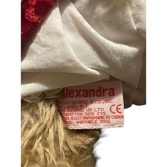 Russ Berrie Red Tan White Alexandra Velvet Dress Stuffed Teddy Bear Plush 12" - Picture 5 of 15